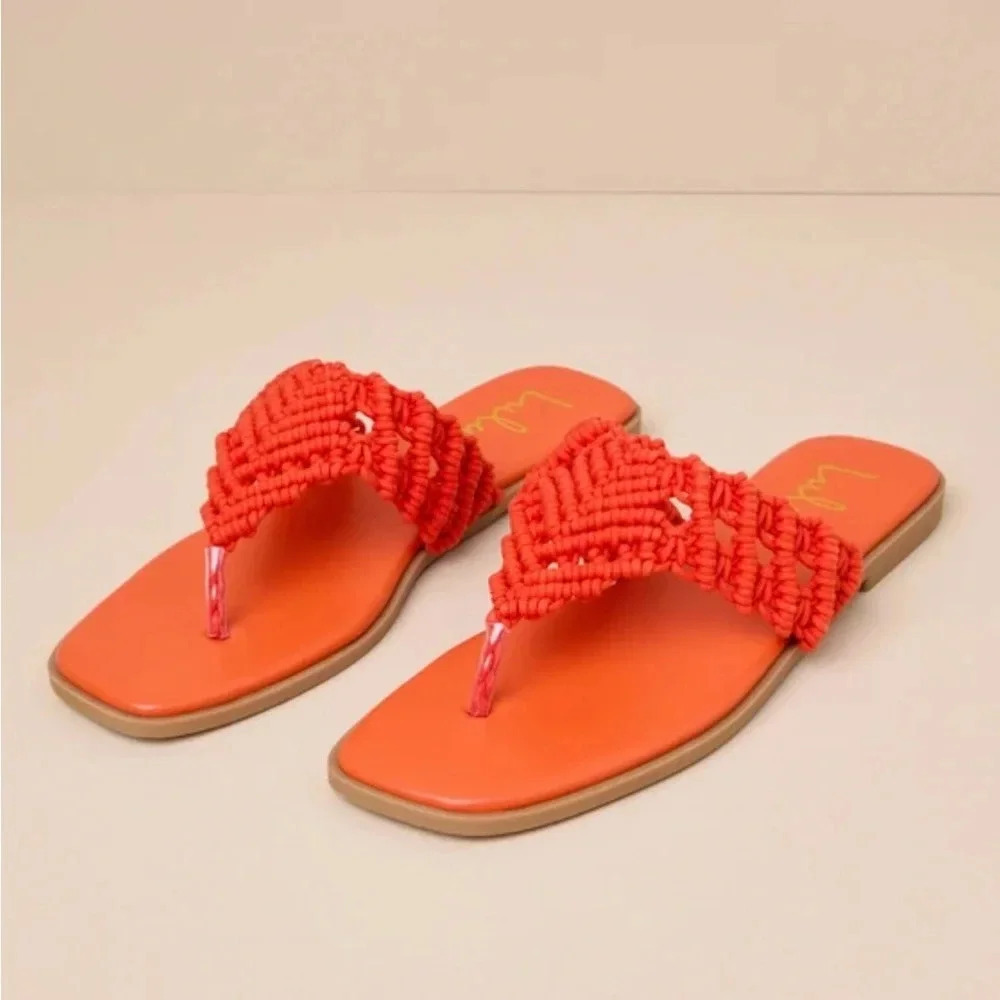 Lulus Orange Macrame Sandals Large New With Tags